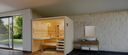 Holzsauna in einem modernen Badezimmer