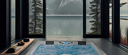 Eingelassener Whirlpool mit Blick auf einen Bergsee