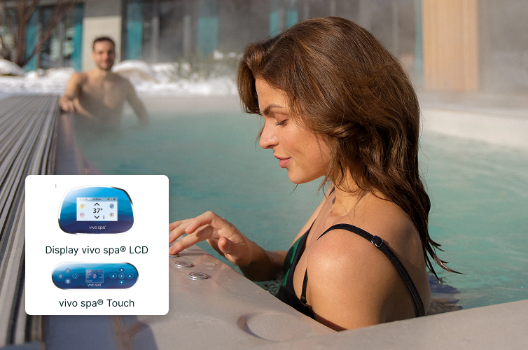 Frau bedient einen VIVO-SPA-Whirlpool mit LCD- und Touch-Steuerung