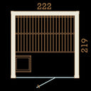 Grundriss der AUROOM Mira L Gartensauna mit Maßen 222 × 219