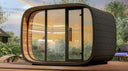 Round Cube Gartensauna mit schwarzer Verkleidung und vollverglaster Front