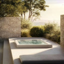 Jacuzzi Whirlpool bündig in eine helle Gartenterrasse eingelassen